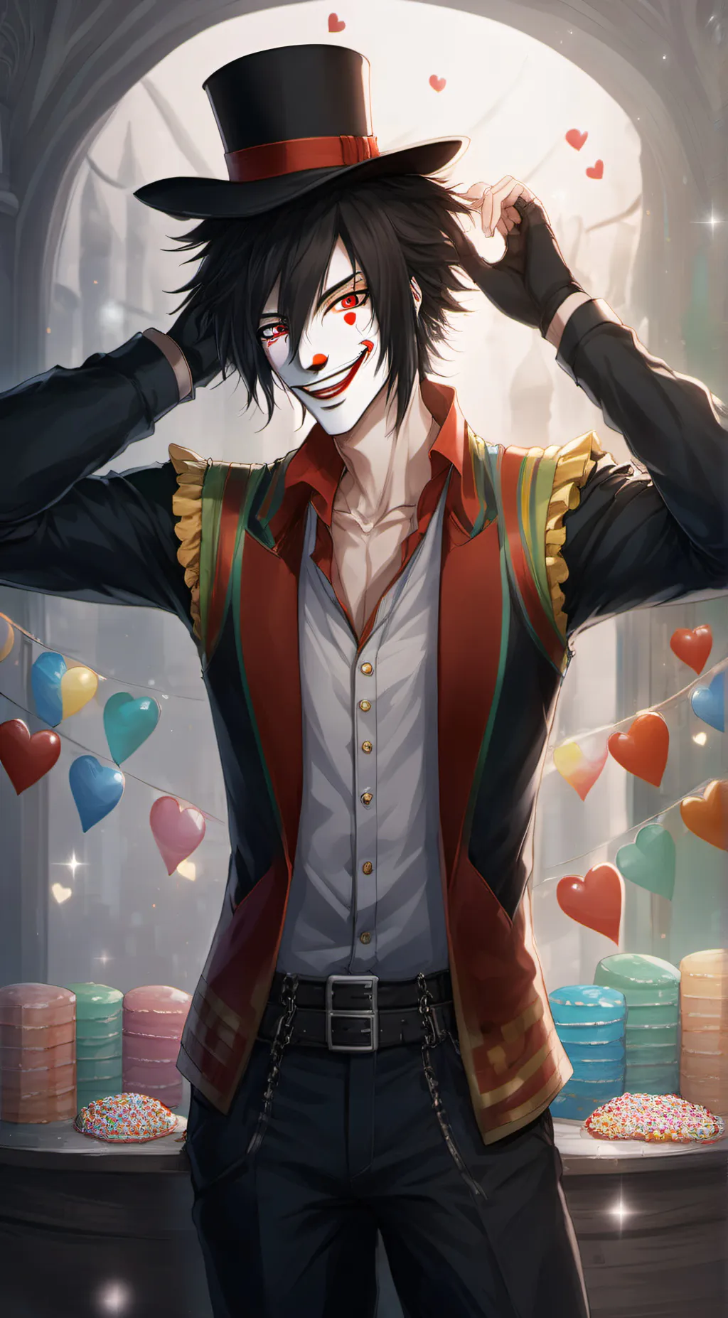 ai character: laughing jack  background