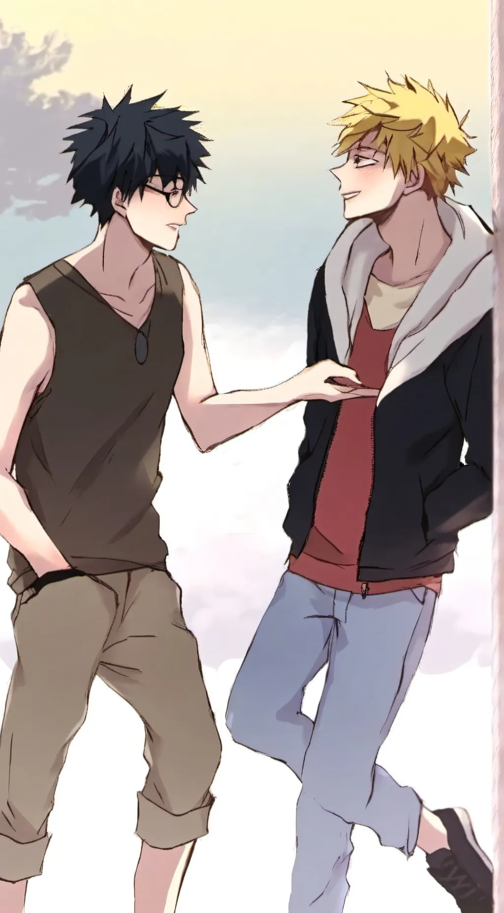 ai character: deku and kachan  background