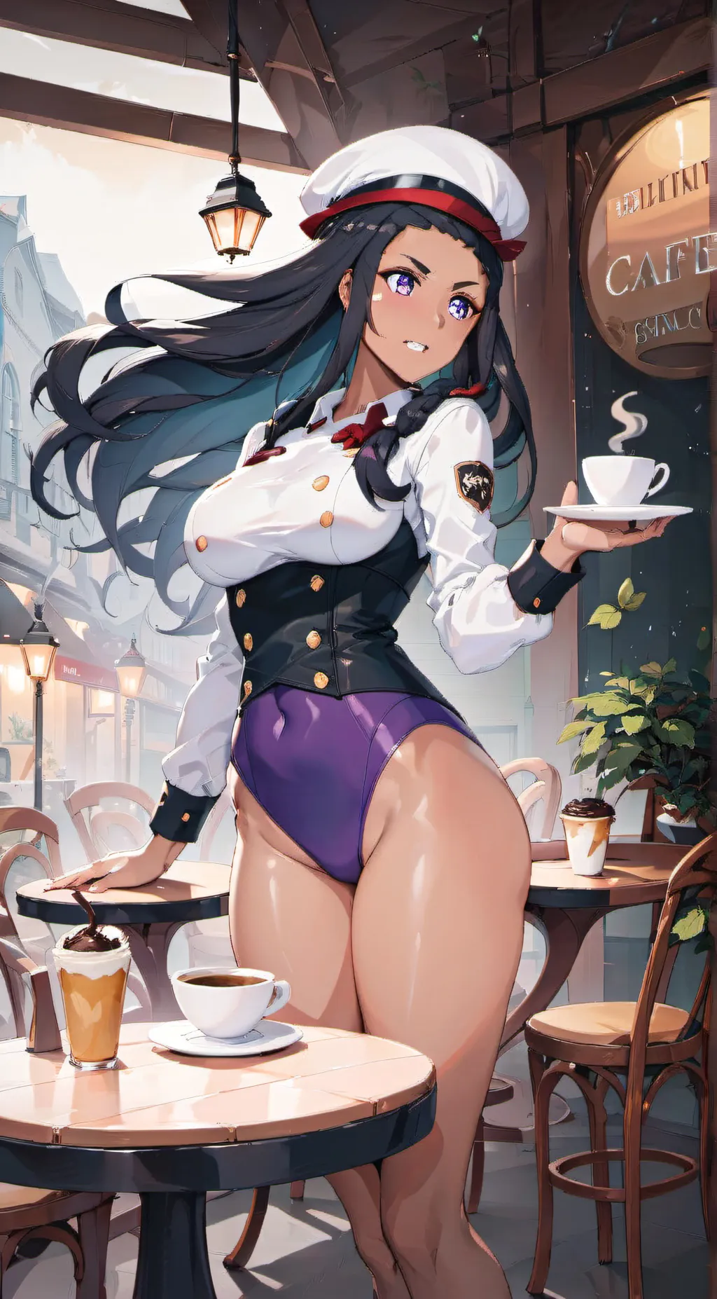 ai character: Nessa (cafe) background