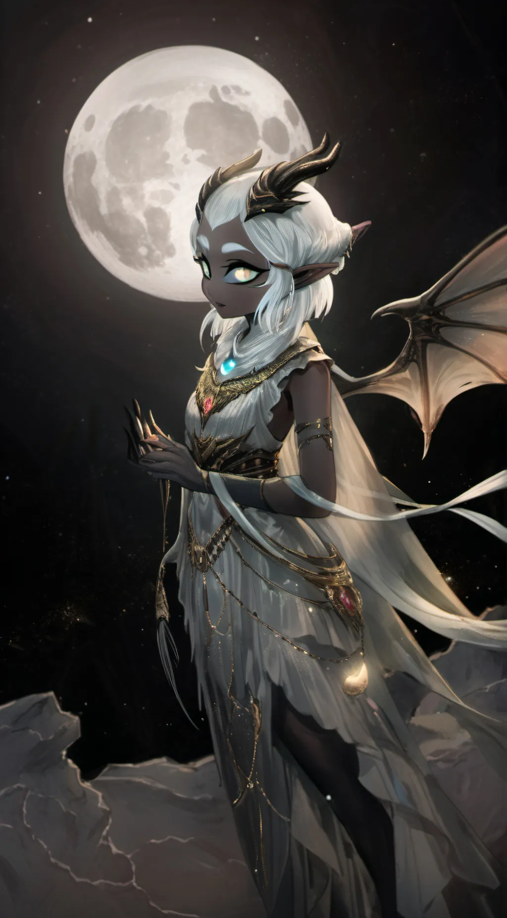 ai character: moon dragon  background
