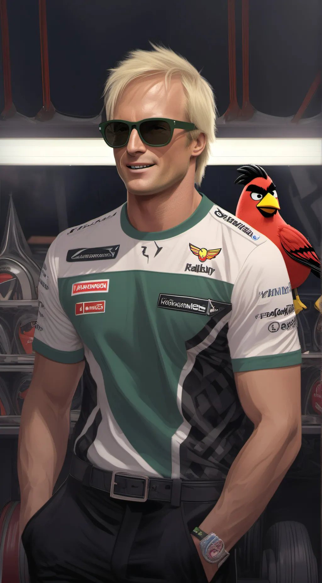 ai character: Heikki Kovalainen  background