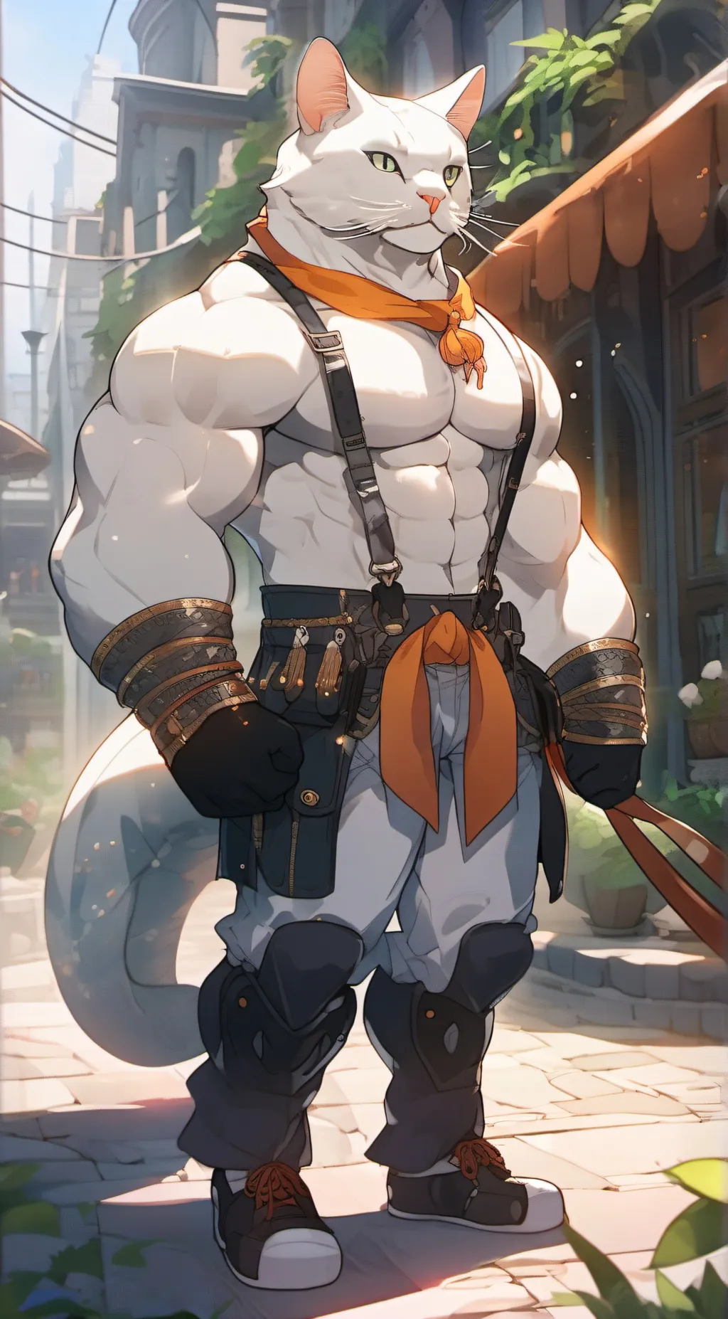 ai character: Buff white cat 🐱 background