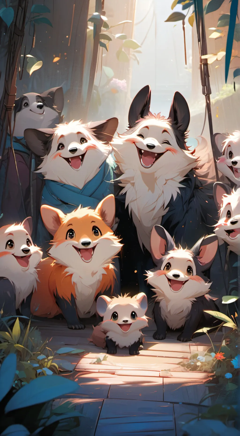 ai character: smiling critters background