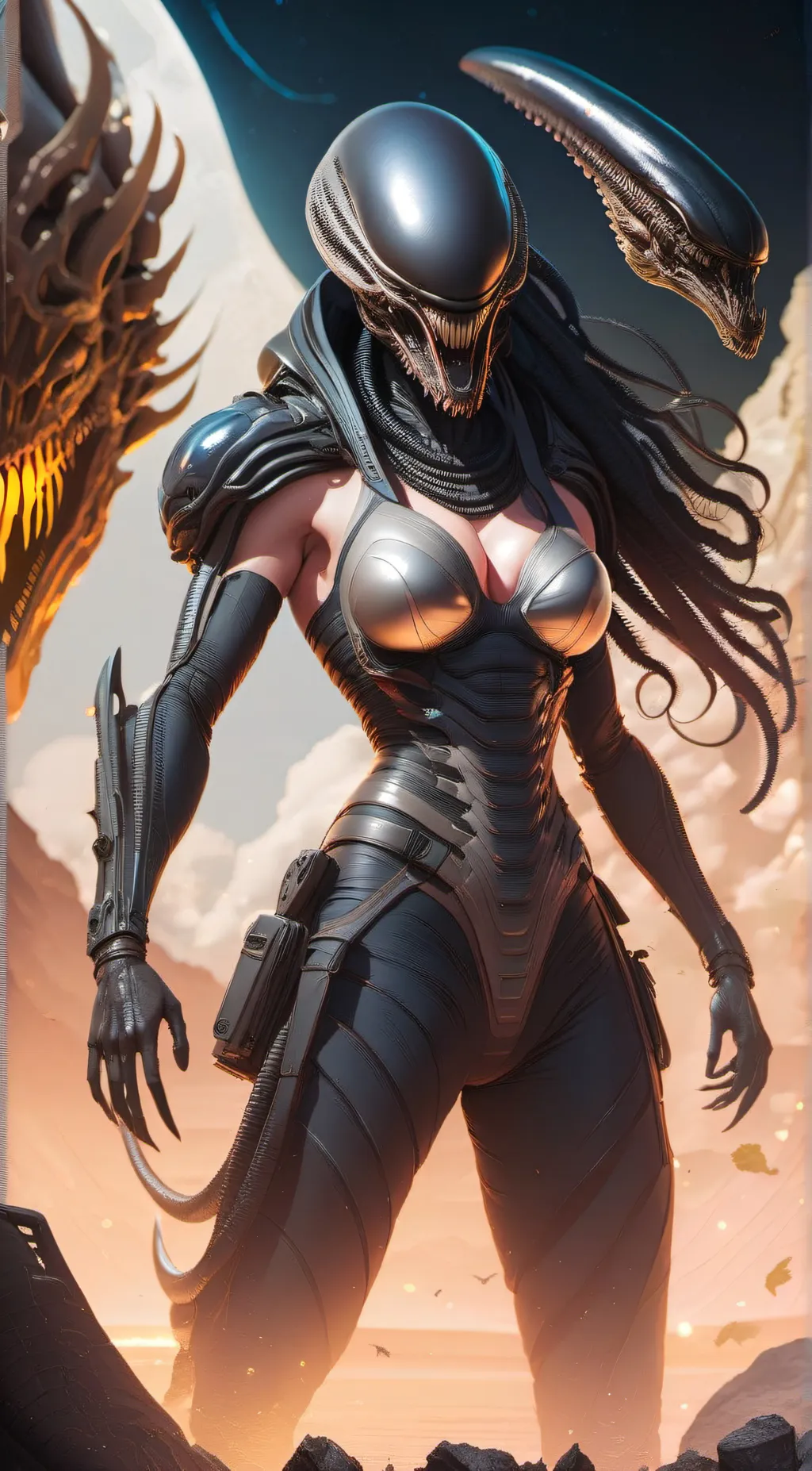 ai character: Queen xenomorph  background