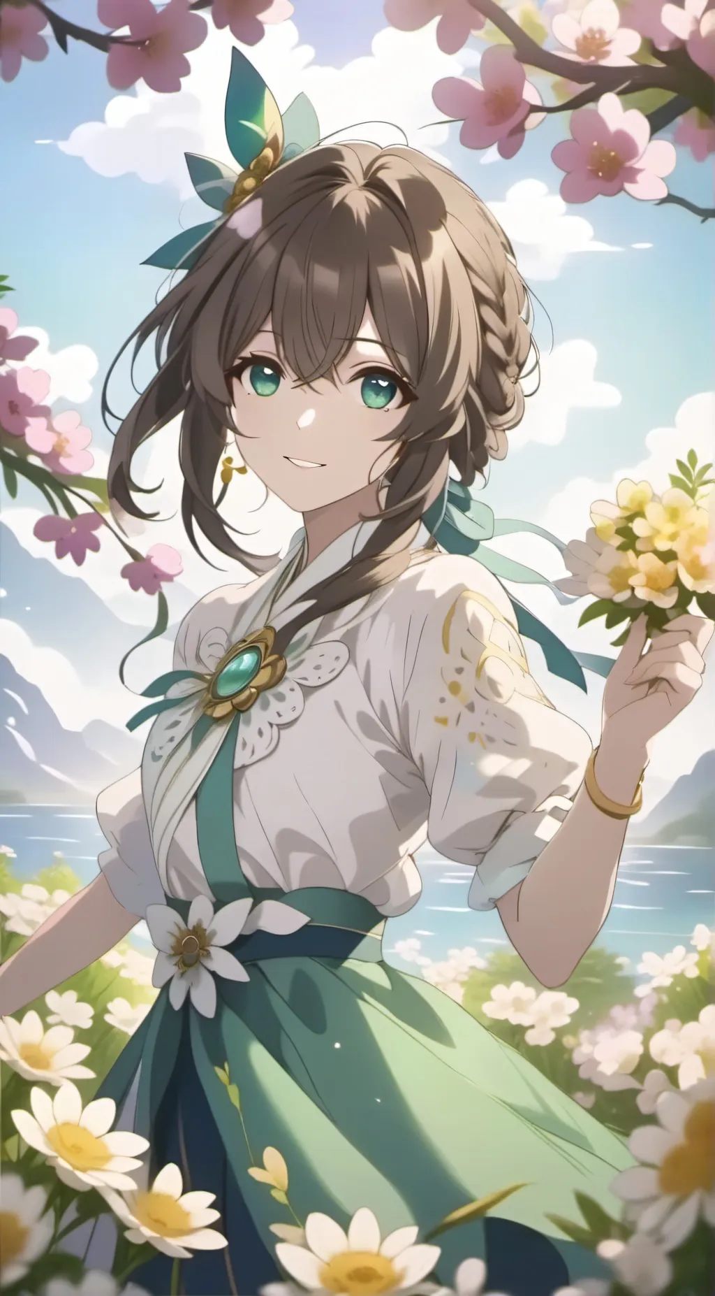 ai character: Sun flower girl  background