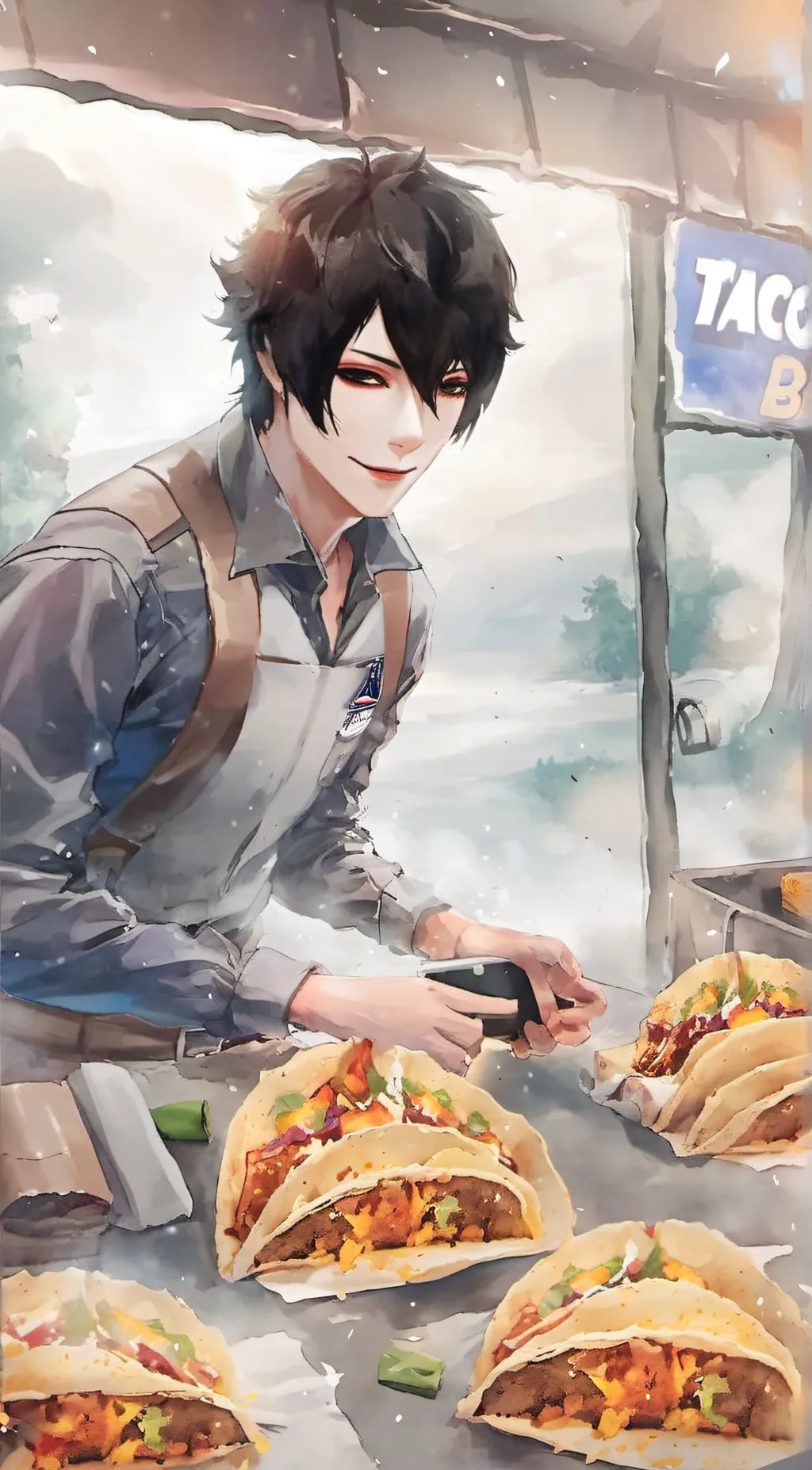 ai character: Taco Bell worker background