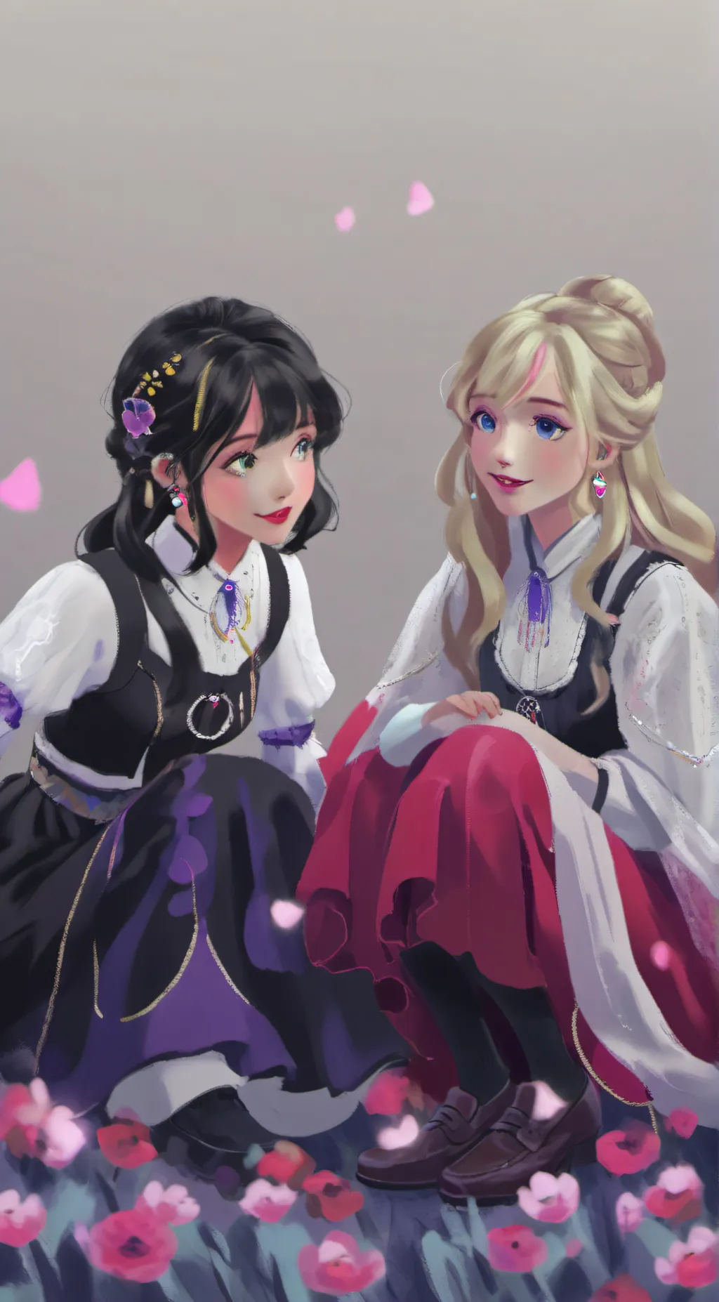 ai character: Josie and Lizzie  background