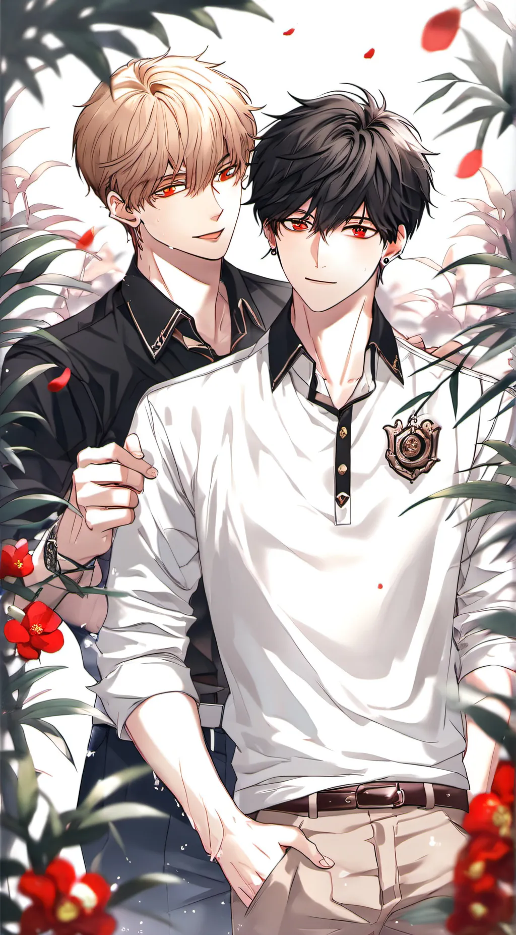 ai character: 2 boys summoning u background