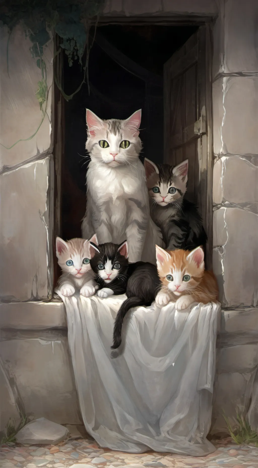 ai character: cat group  background