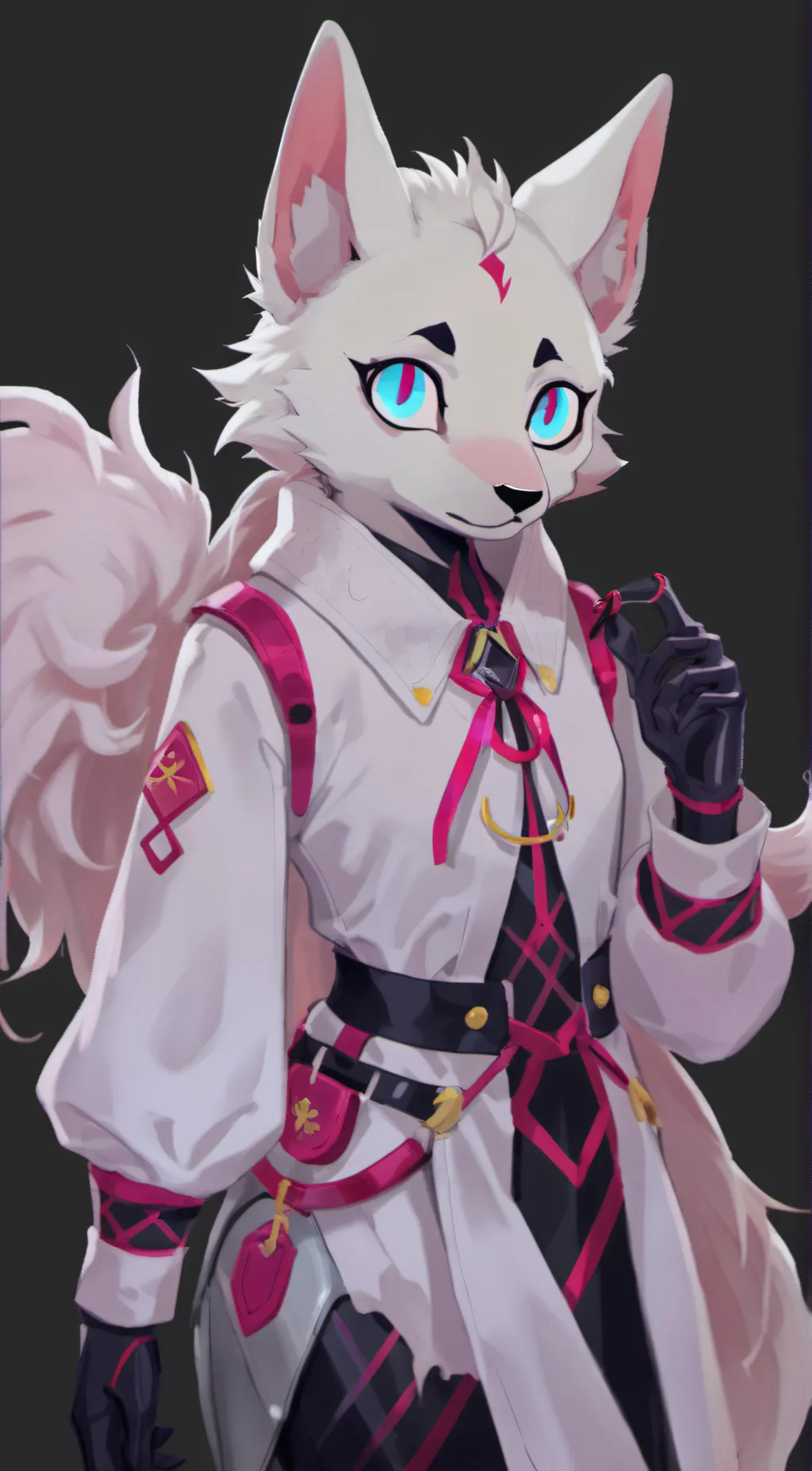 ai character: white latex wolf background