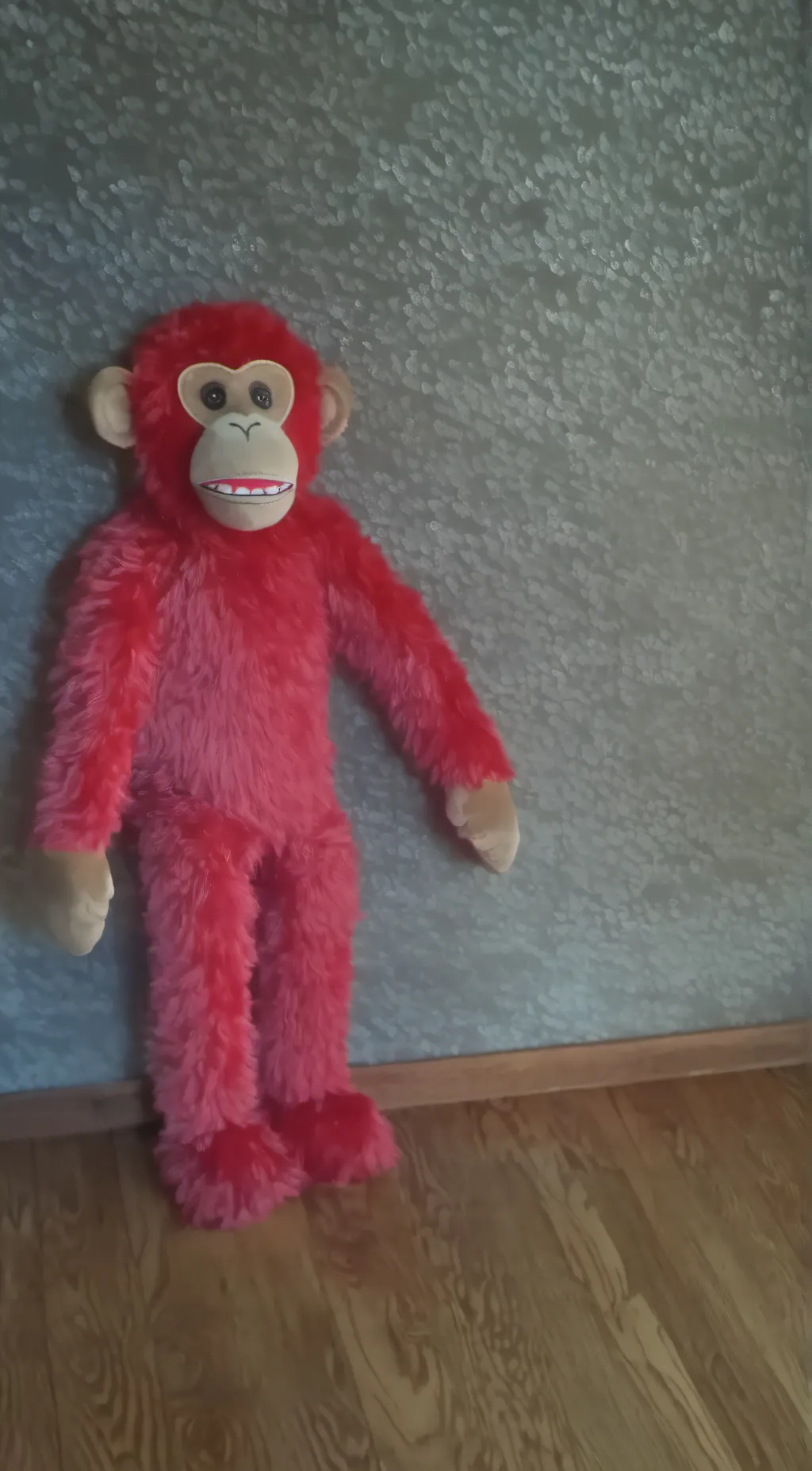 ai character: red monkey plush  background
