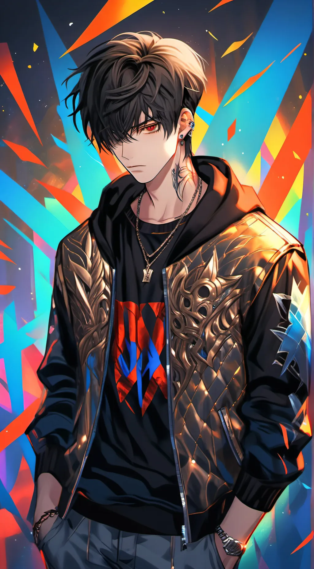 ai character: bad boy fire background