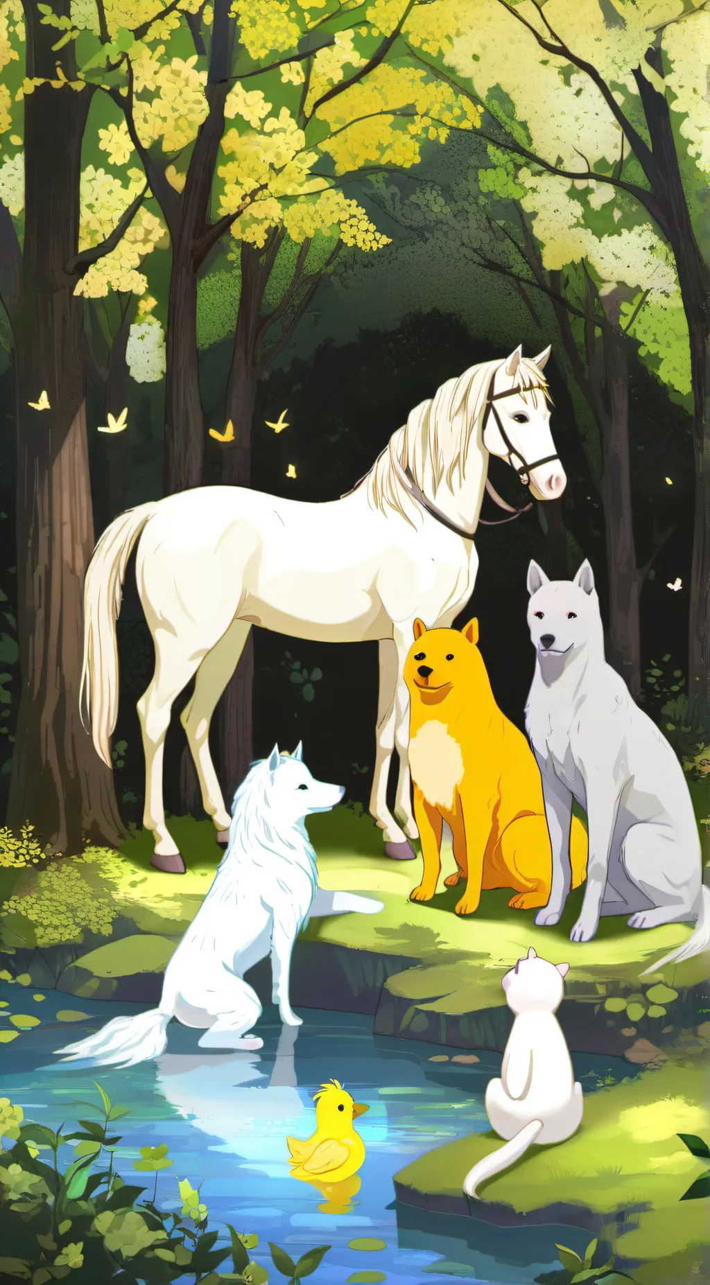 ai character: smiling critters background