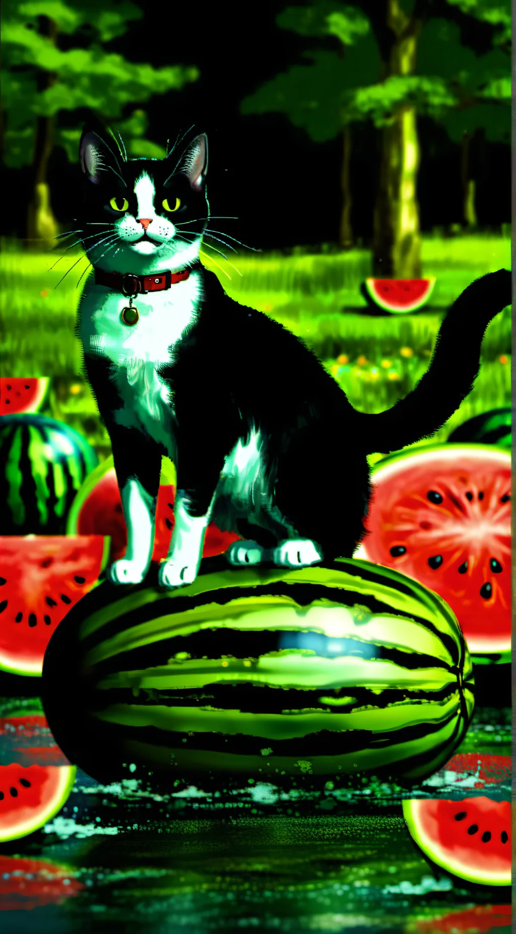 ai character: water melon cat background