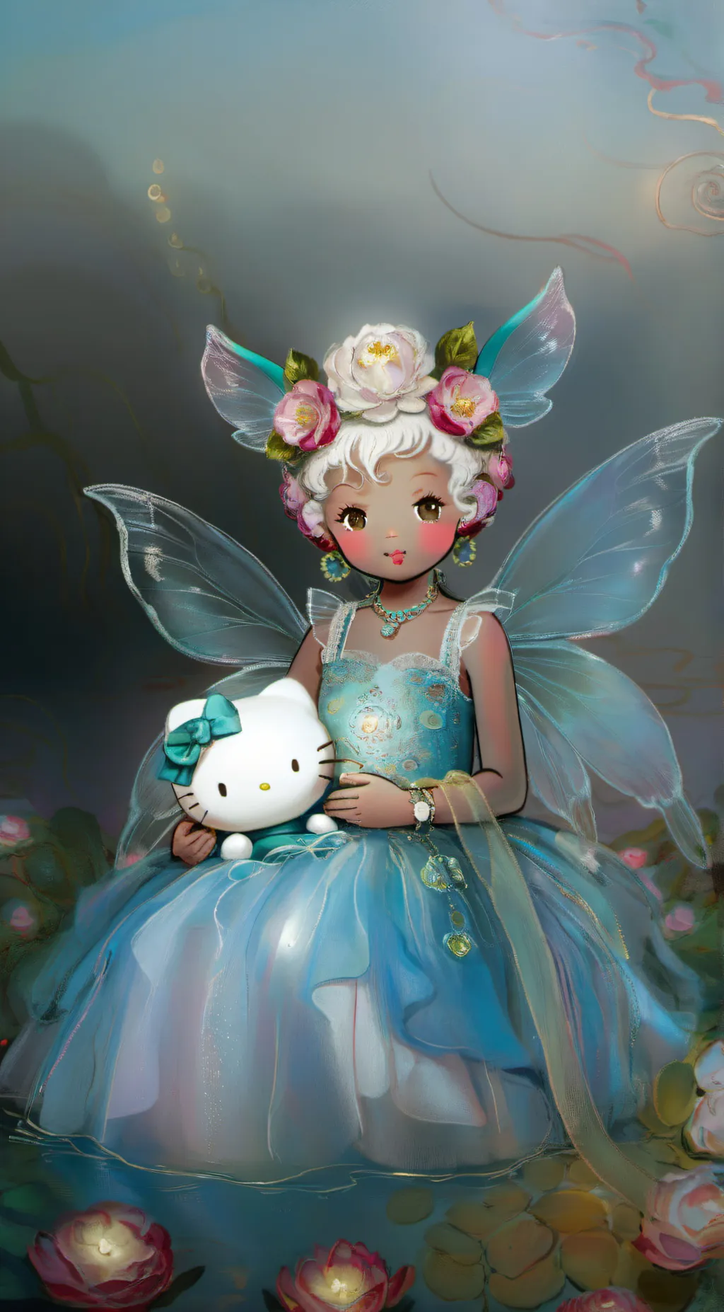 ai character: hello kitty fairy  background