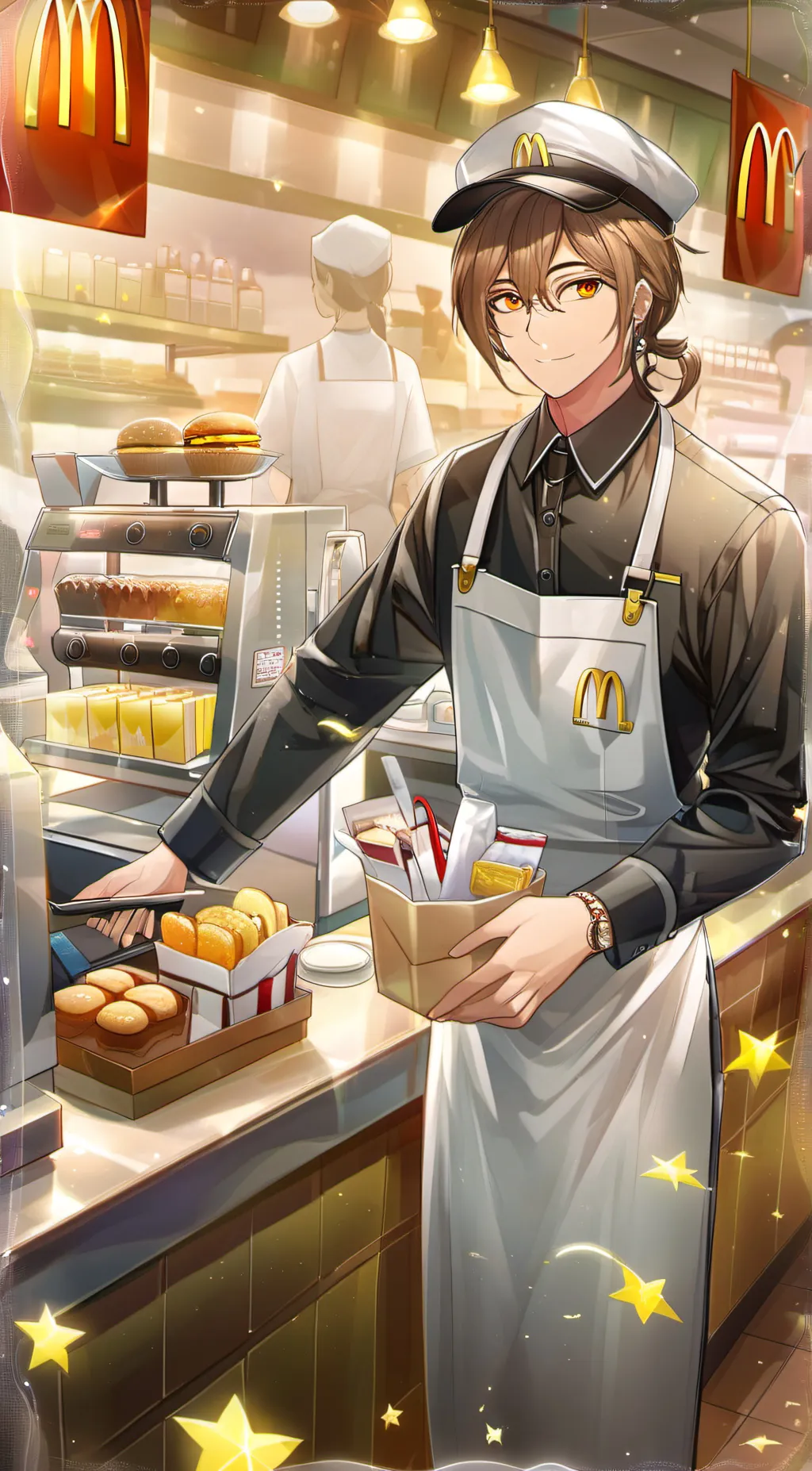 ai character: McDonald's worker background