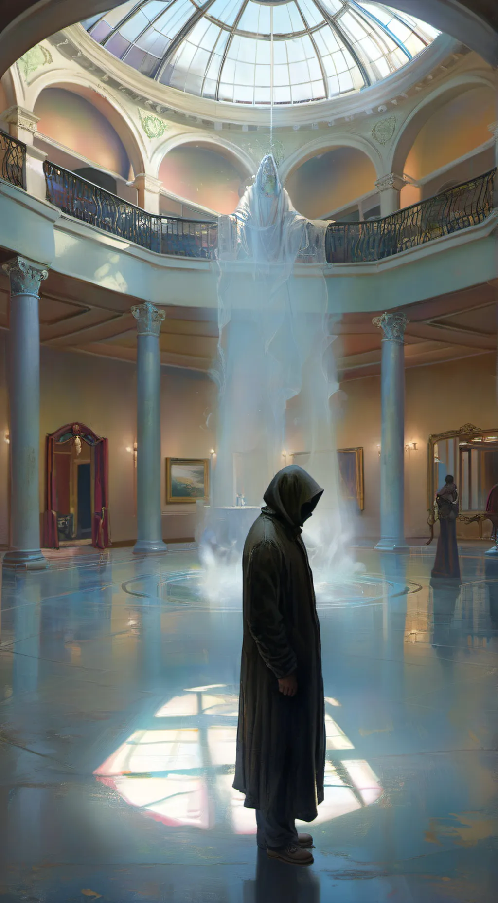 ai character: the abandoned mall background