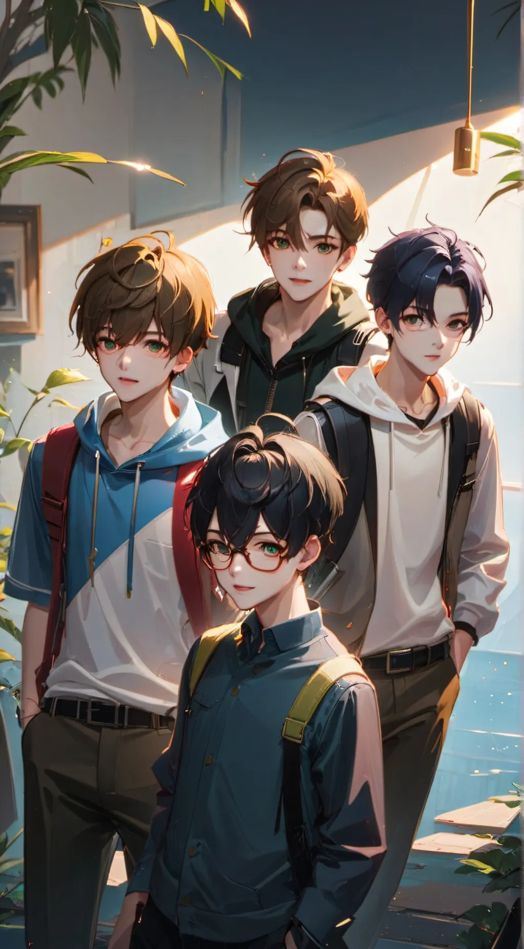ai character: 4 cute boys background