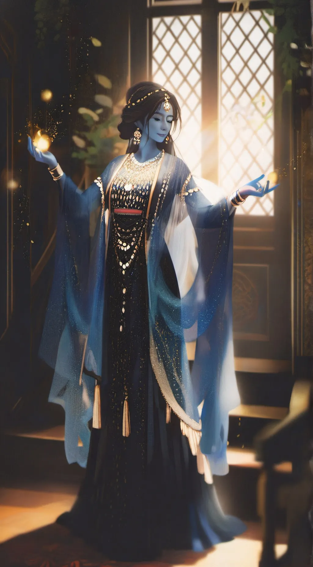 ai character: Aurora the Genie  background