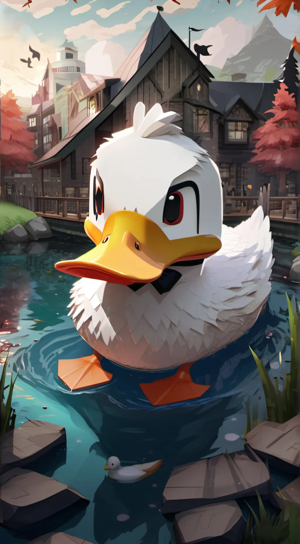 ai character: EVIL DUCKIE  background