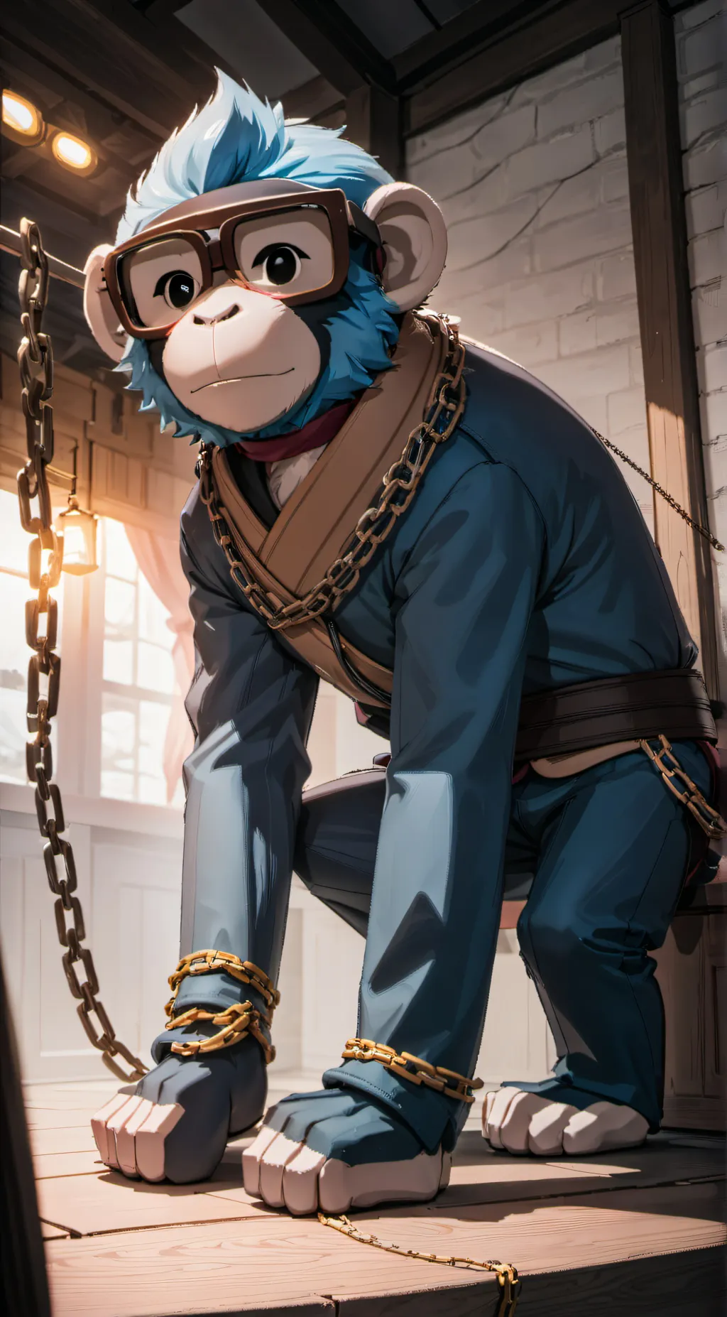 ai character: blue monkey  background