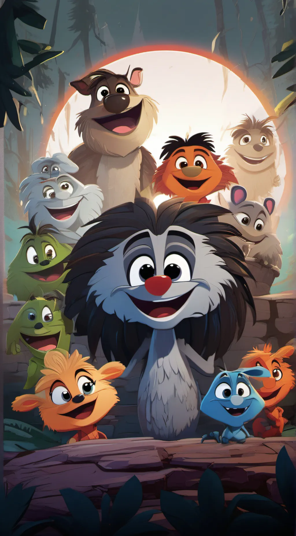 ai character: smiling critters background