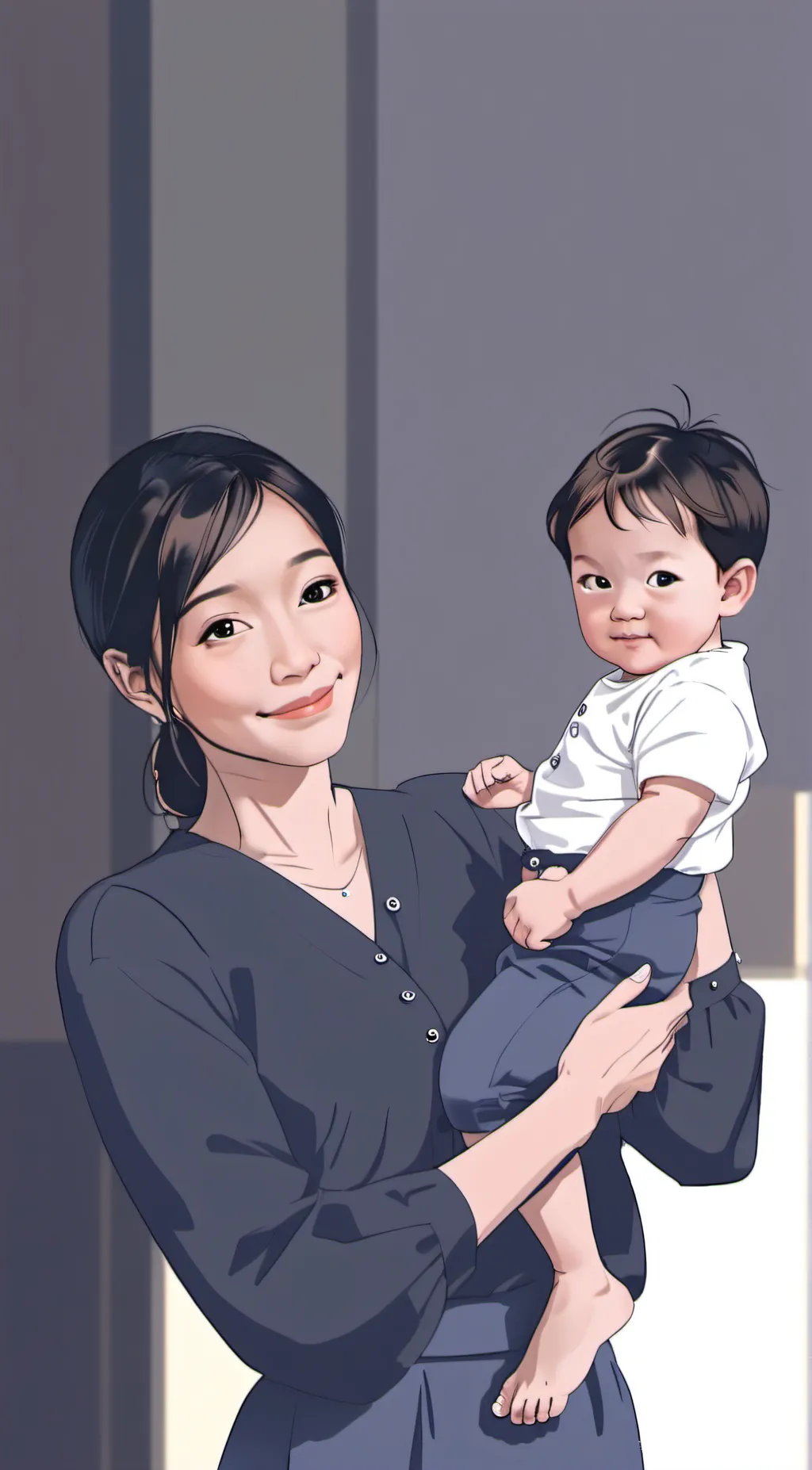 ai character: Grandma and child  background
