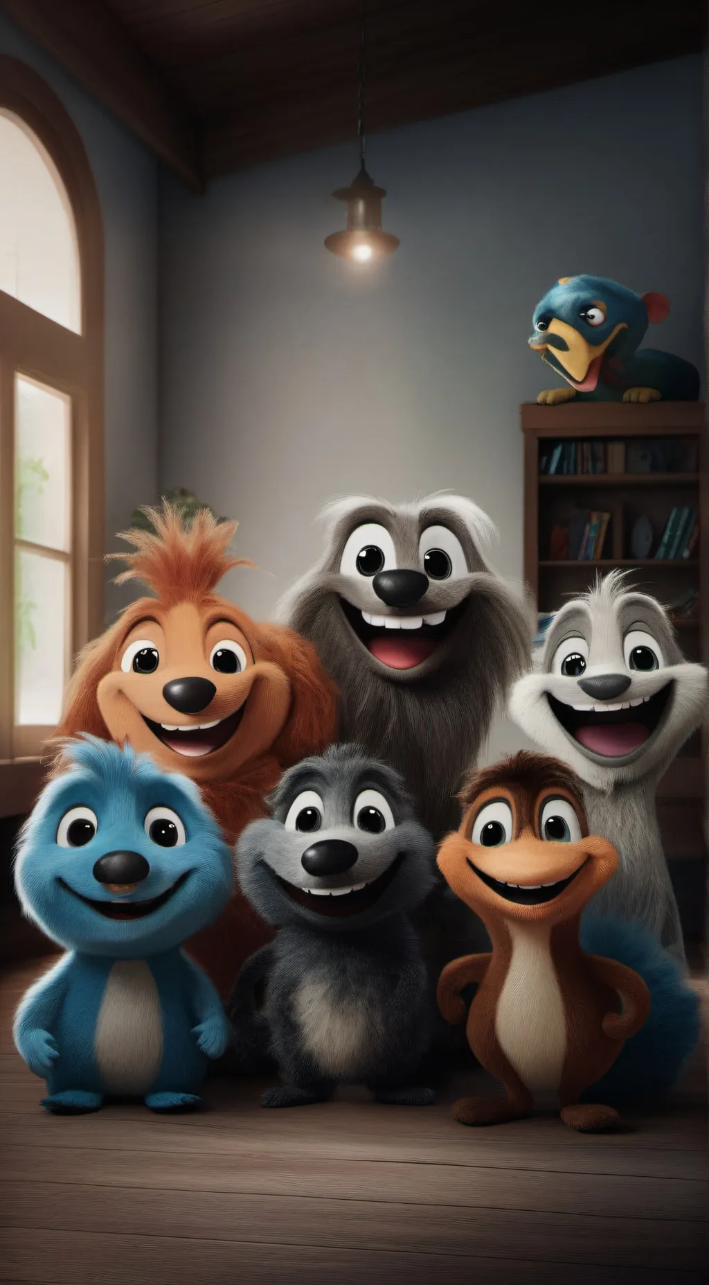 ai character: smiling critters background