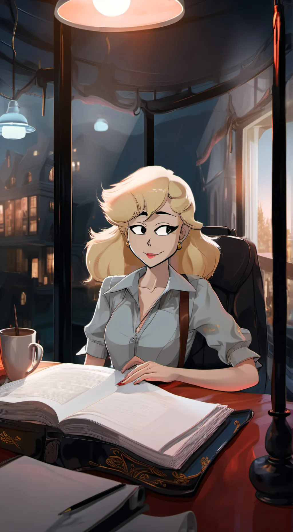 ai character: Clara Afton  background