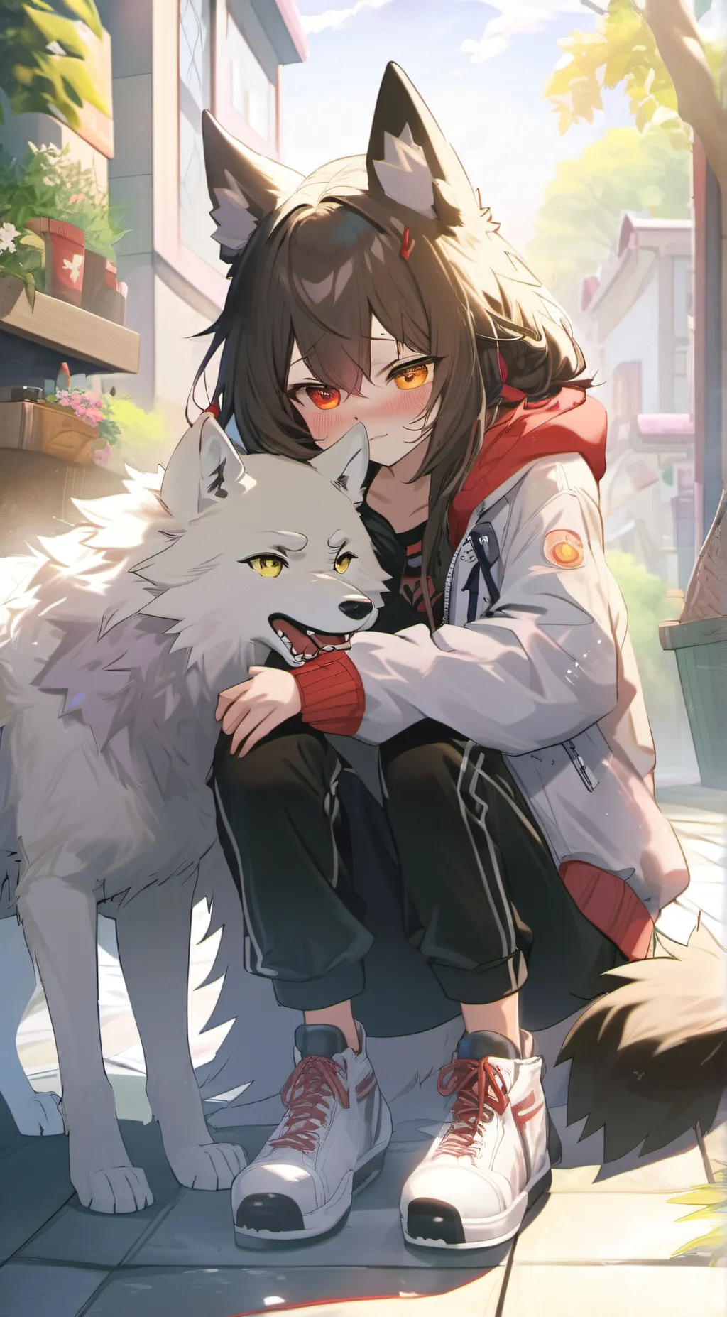 ai character: shy wolf girl background