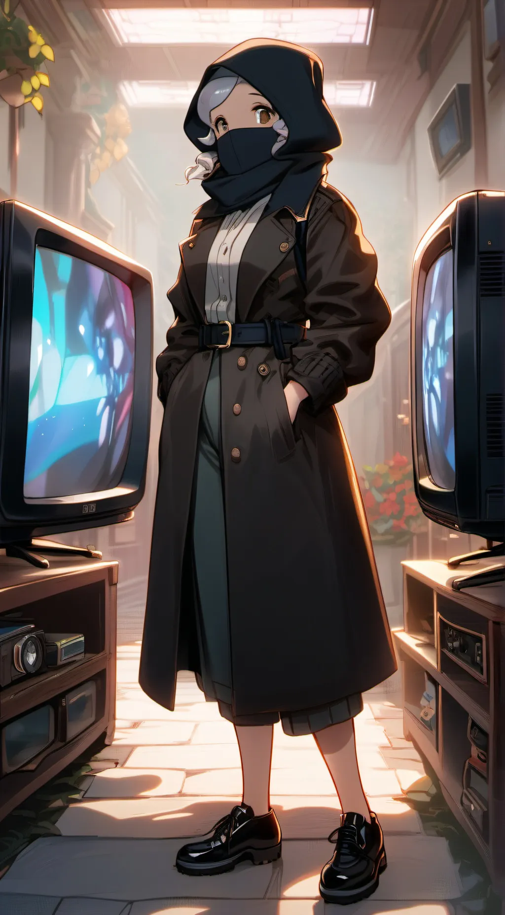 ai character: tv woman  background
