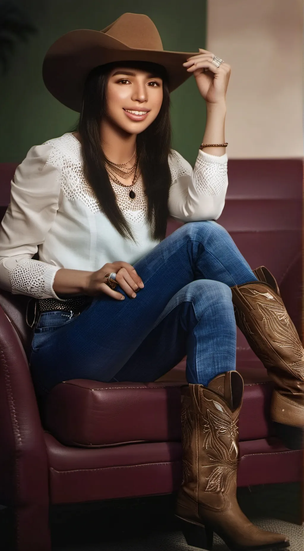 ai character: Angela Aguilar  background