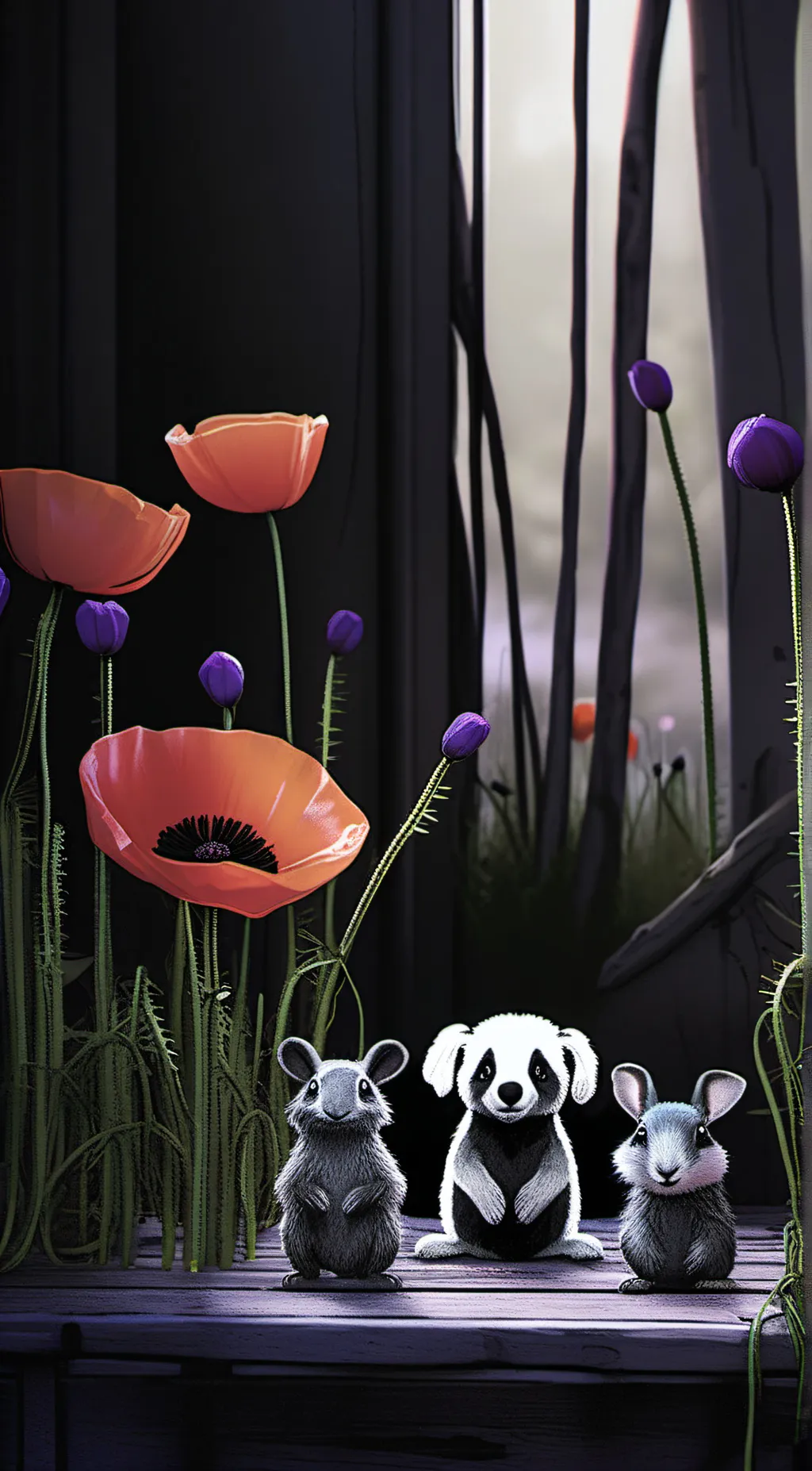 ai character: Smiling critters  background