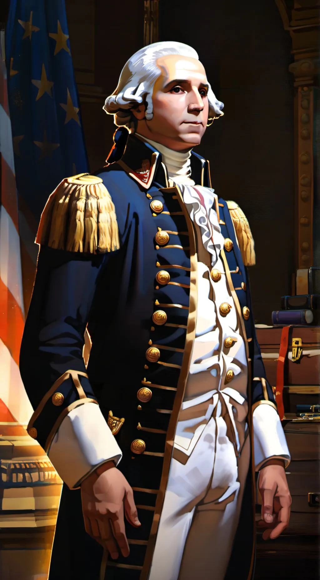 ai character: George Washington  background