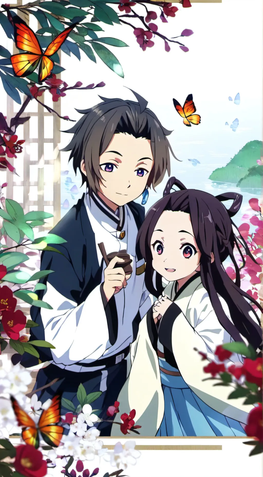 ai character: shinobu x giyu  background