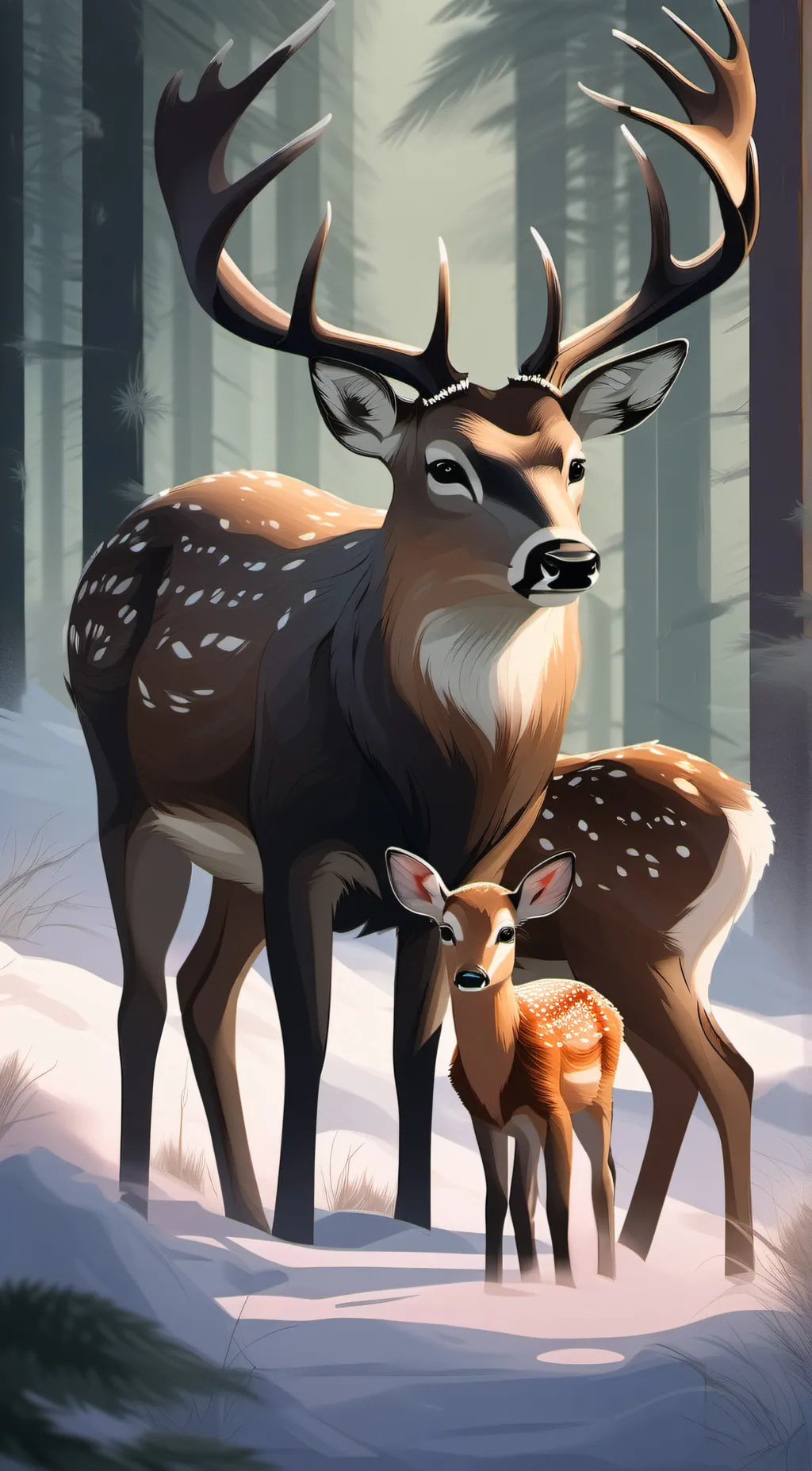 ai character: Deer (mom & baby) background