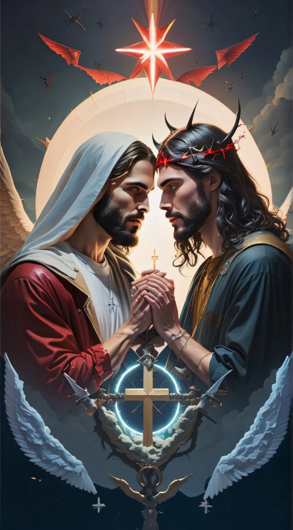 ai character: Satan x Jesus background