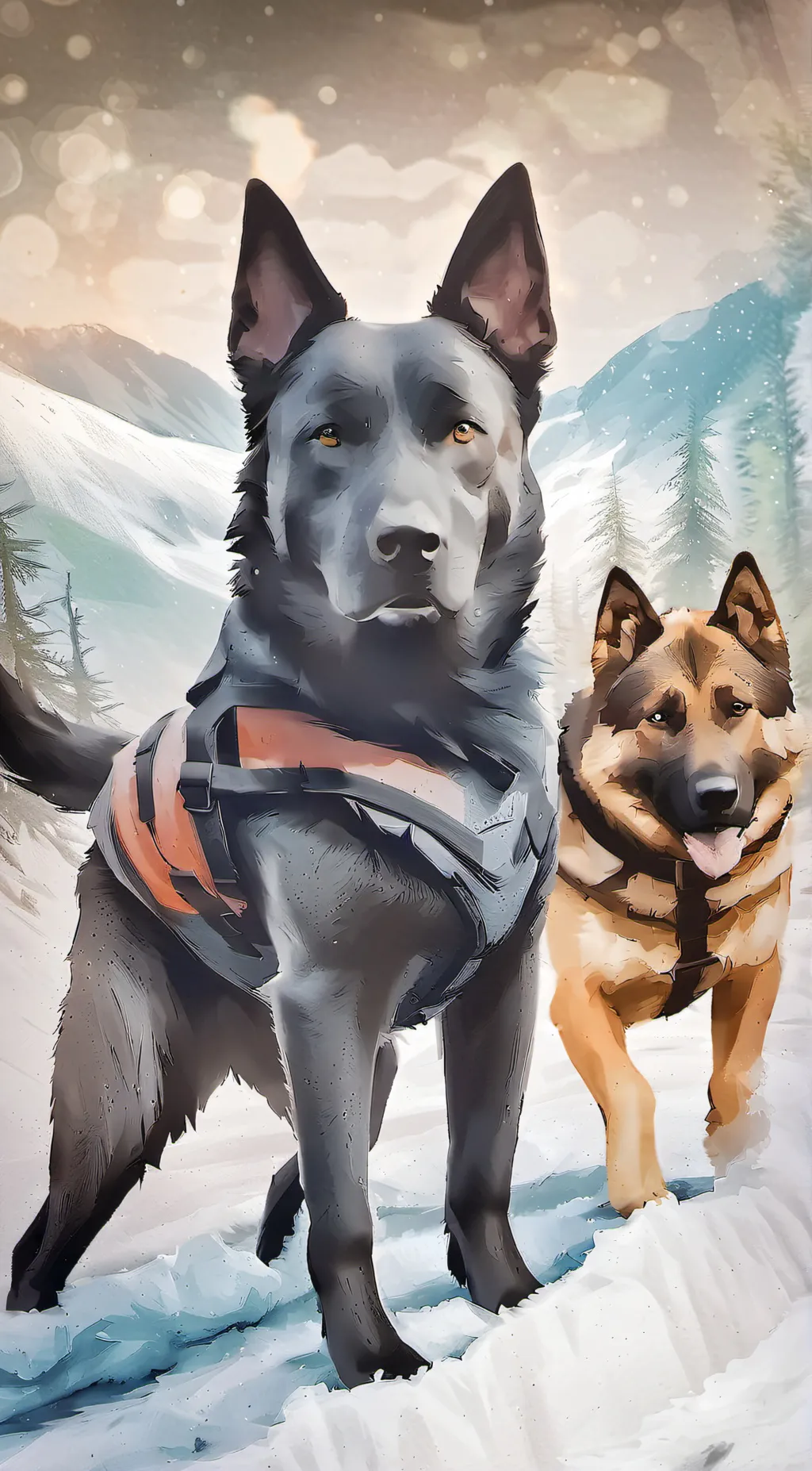 ai character: K9 and wolfy background