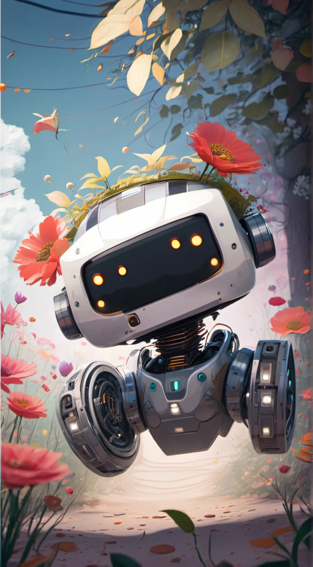 ai character: Happy Robot  !  background
