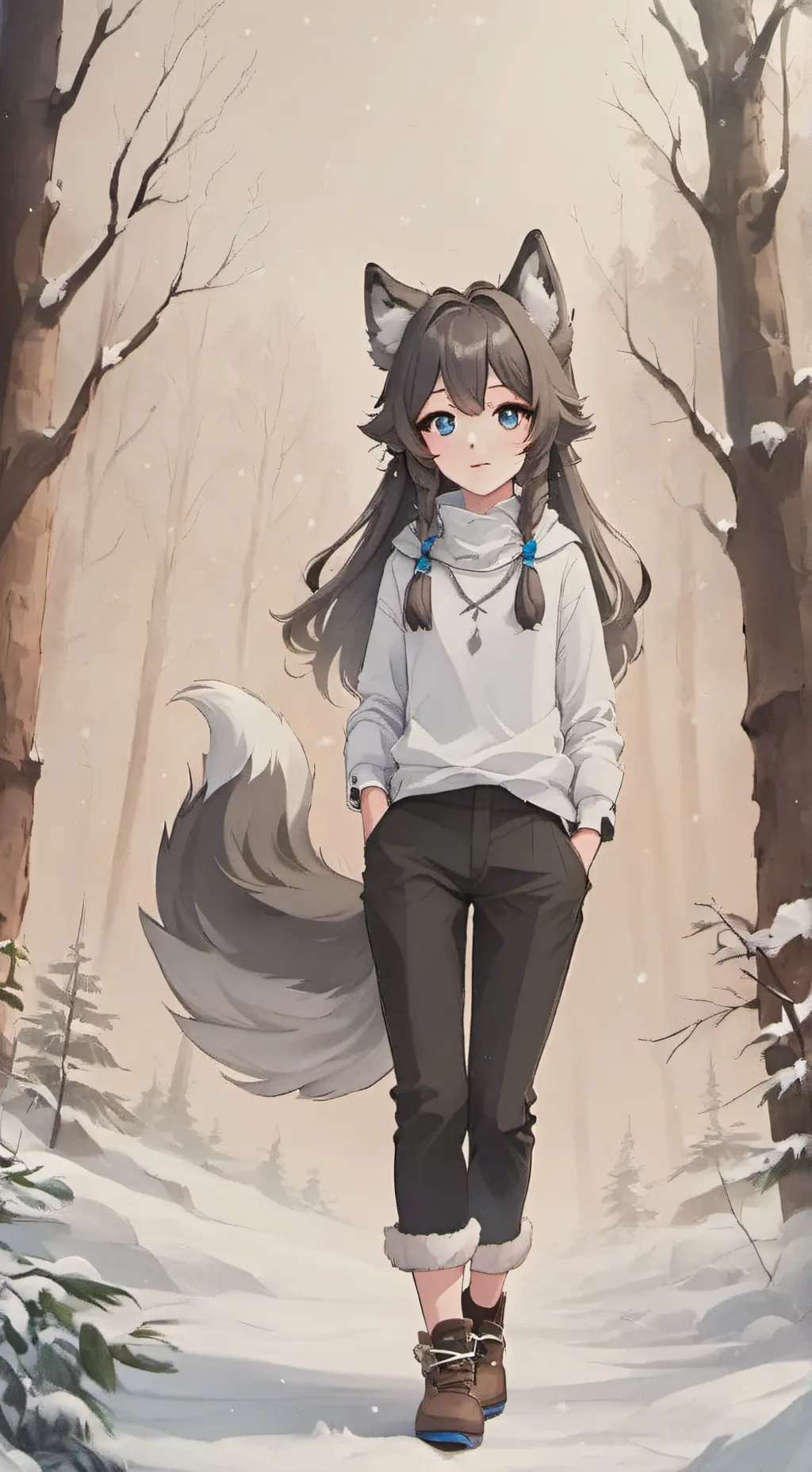 ai character: snowy background