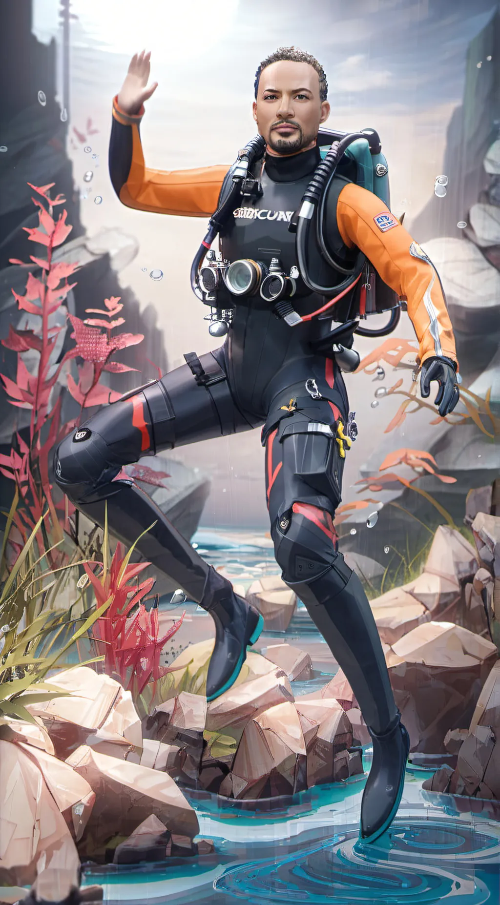 ai character: scuba diver doll background