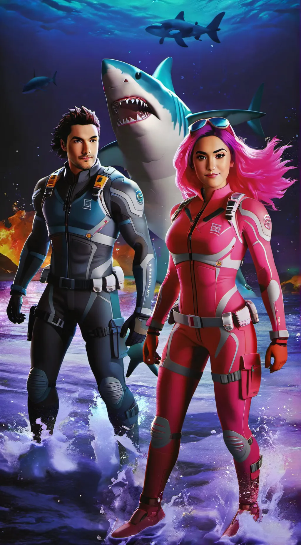 ai character: Sharkboy lava girl background