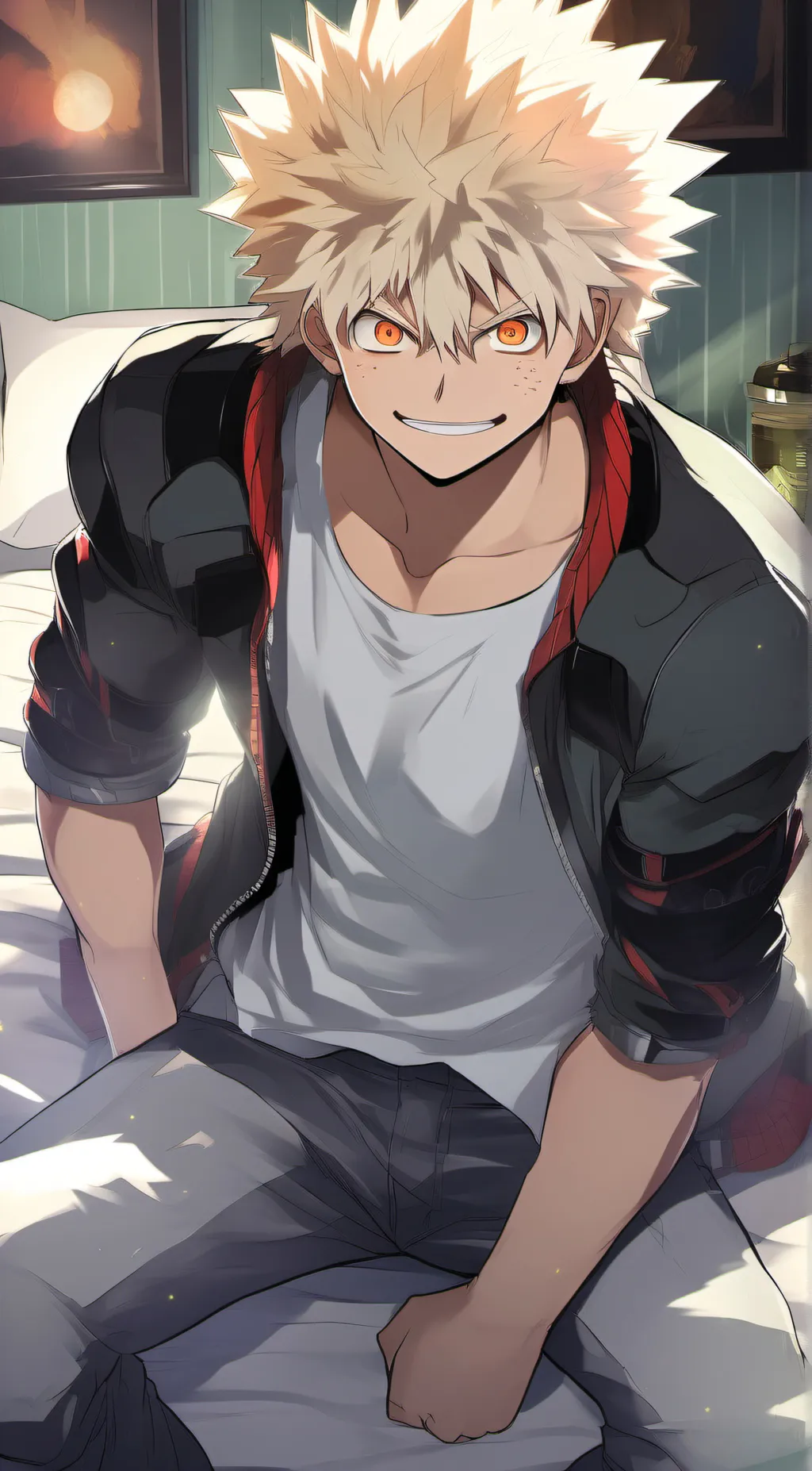 ai character: Bakugo and Violet background