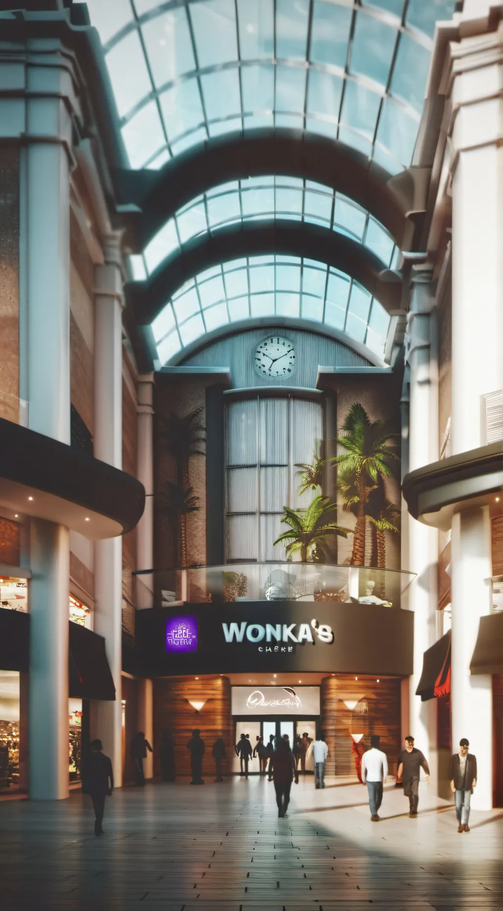 ai character: Willy wonka's mall background