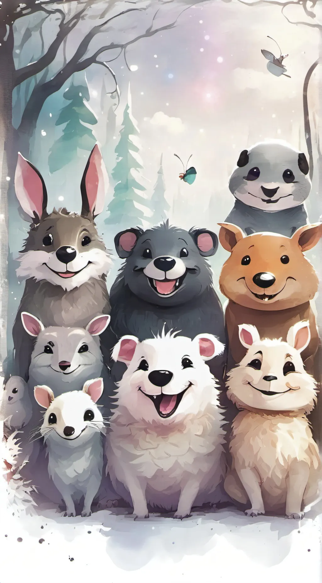 ai character: Smiling critters background