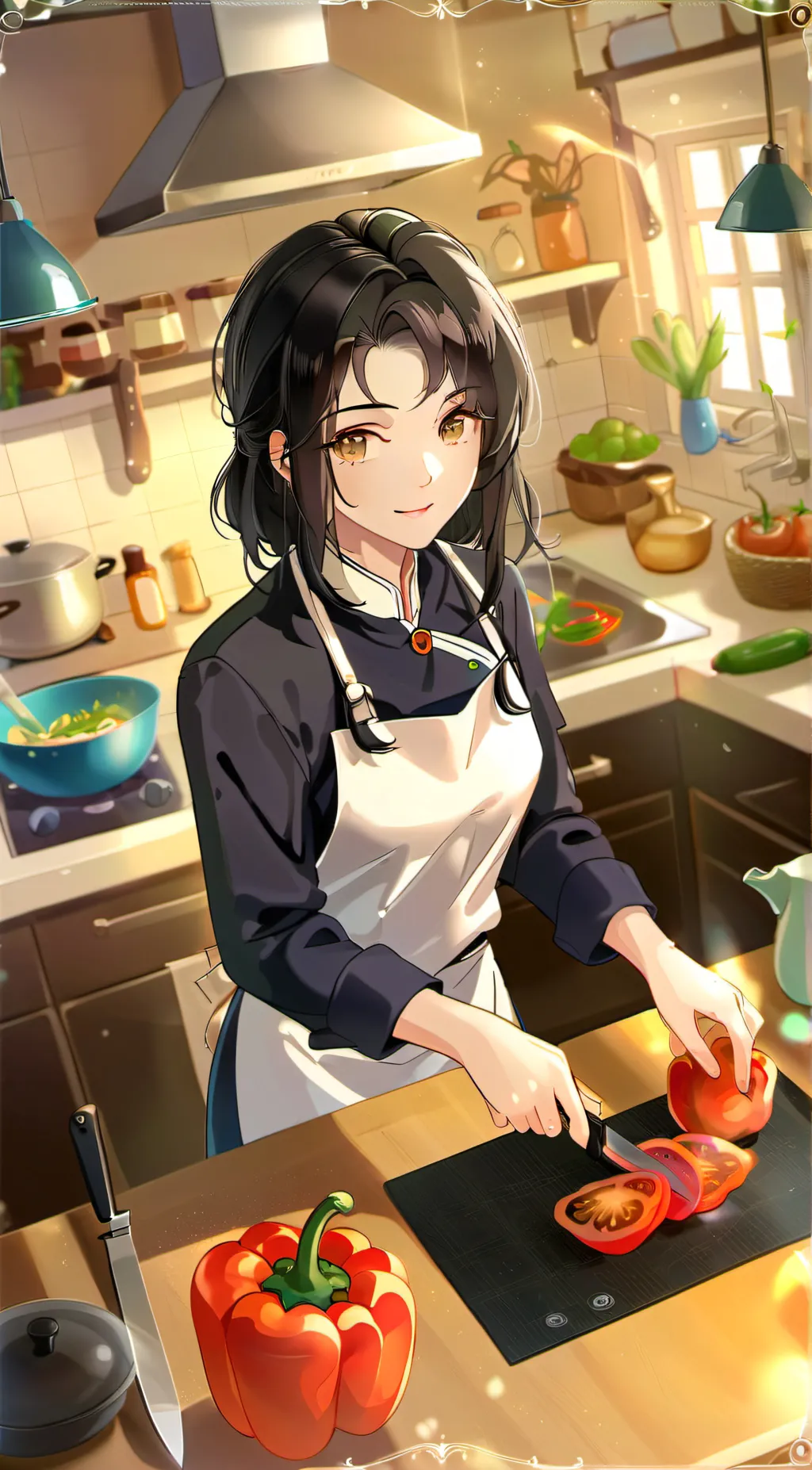 ai character: Worker lady. background