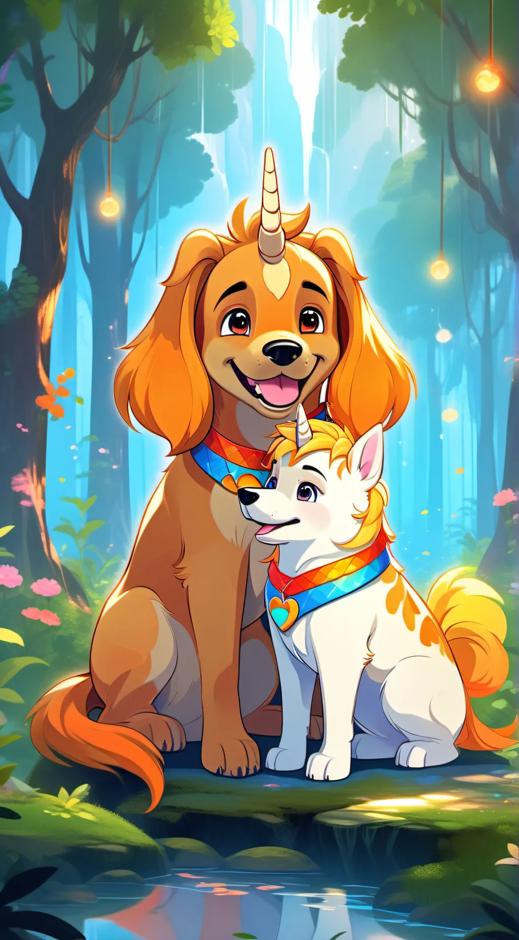 ai character:  dog and unicorn background