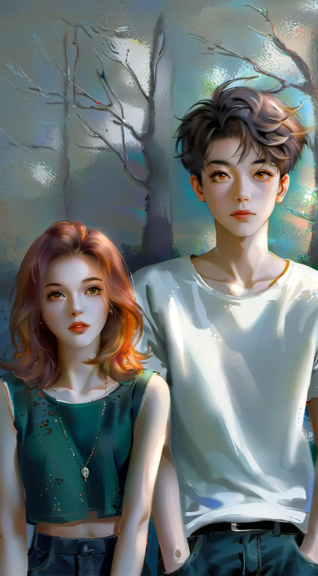 ai character: Abby and Todd*poly background