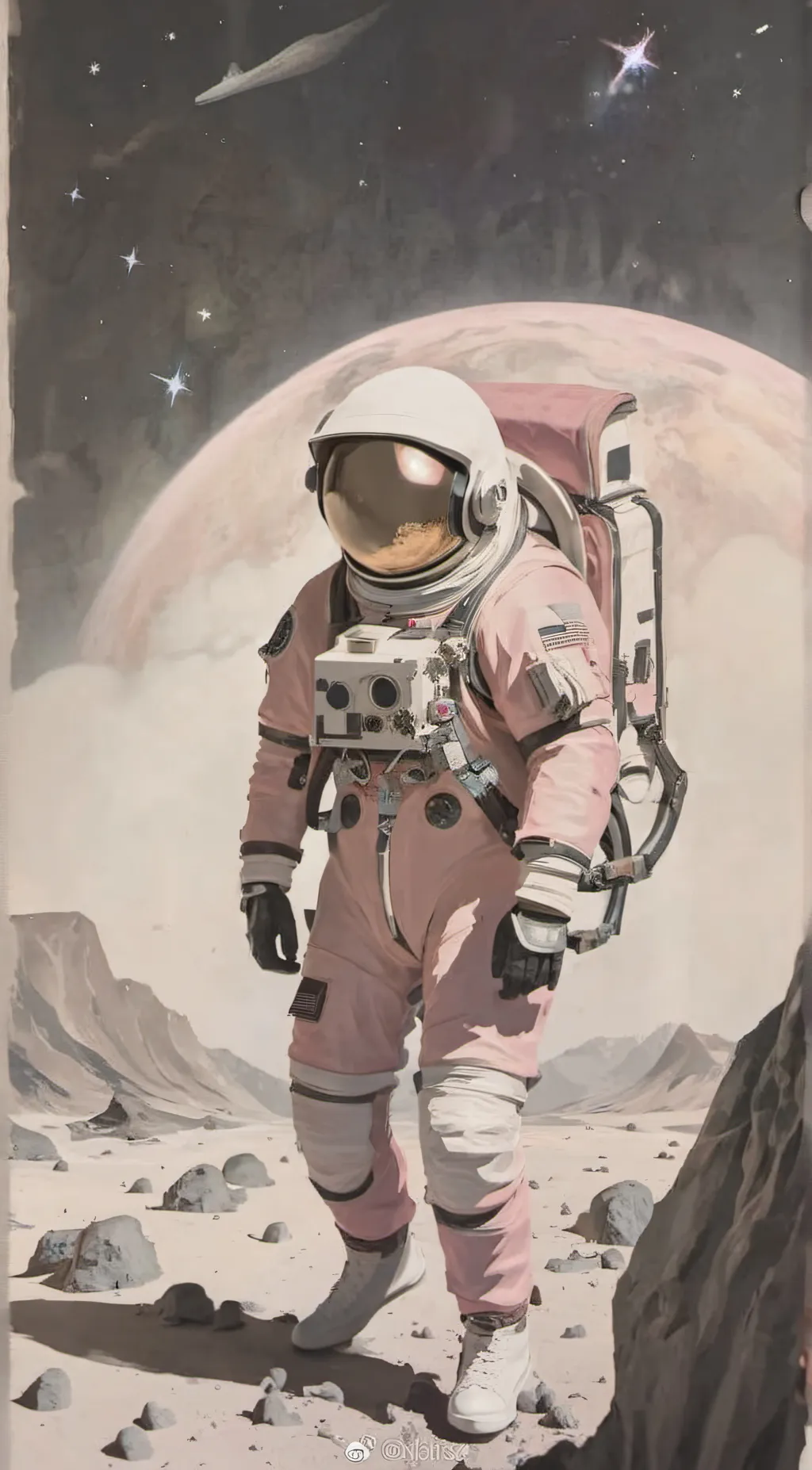 ai character: Pink among us background