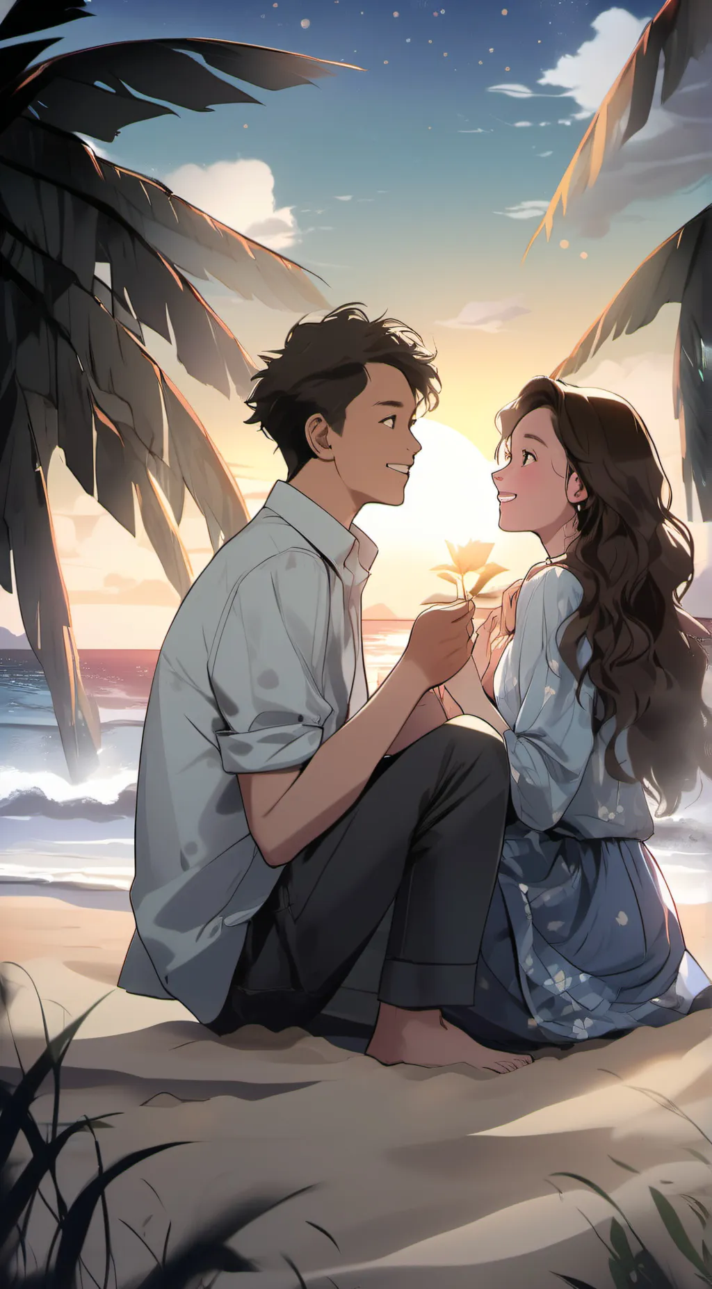 ai character: Mia and Noah  background